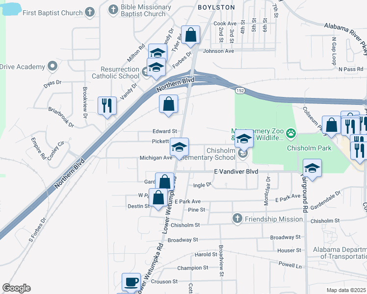 map of restaurants, bars, coffee shops, grocery stores, and more near 2-6 Rotary St in Montgomery