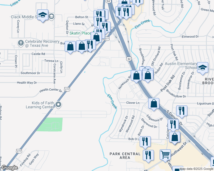 map of restaurants, bars, coffee shops, grocery stores, and more near 2600 Nonesuch Road in Abilene