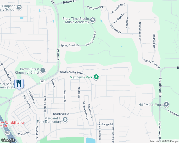 map of restaurants, bars, coffee shops, grocery stores, and more near 120 Old Bridge Road in Waxahachie