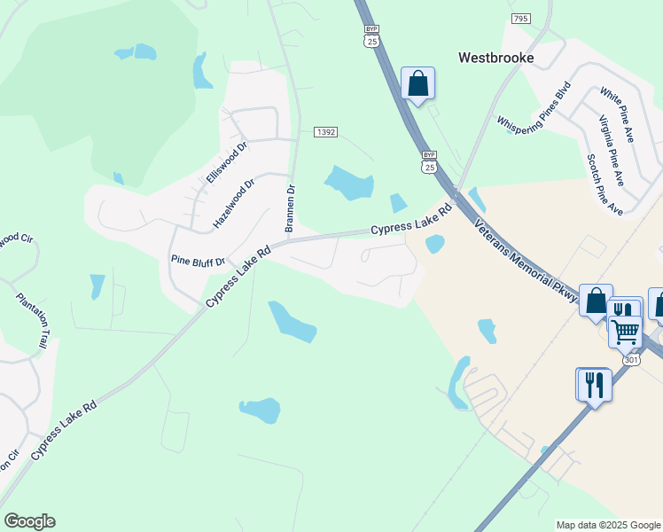 map of restaurants, bars, coffee shops, grocery stores, and more near 109 Nature Way in Statesboro