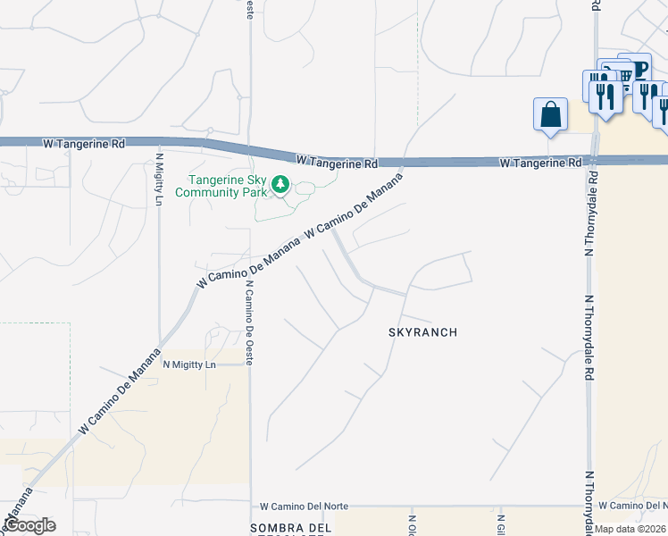 map of restaurants, bars, coffee shops, grocery stores, and more near 4402 West Cloud Ranch Place in Marana