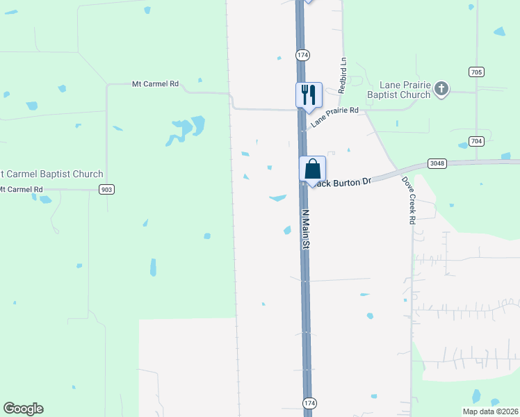 map of restaurants, bars, coffee shops, grocery stores, and more near 3633 North Main Street in Cleburne