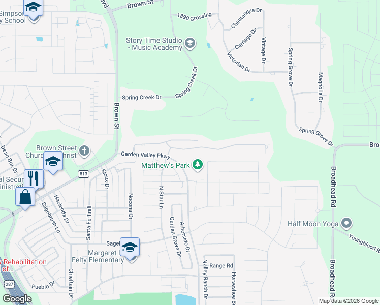 map of restaurants, bars, coffee shops, grocery stores, and more near 120 Old Bridge Road in Waxahachie