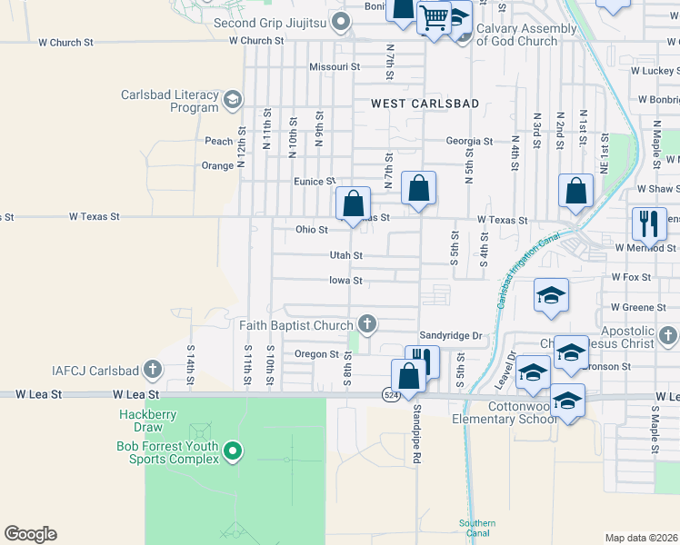 map of restaurants, bars, coffee shops, grocery stores, and more near 2510 Iowa Street in Carlsbad