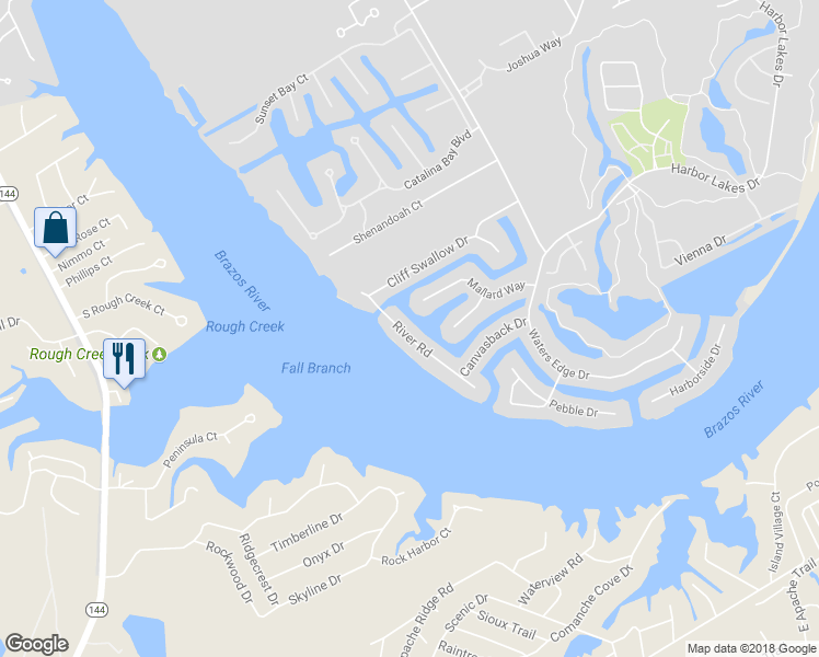map of restaurants, bars, coffee shops, grocery stores, and more near 2309 River Road in Granbury