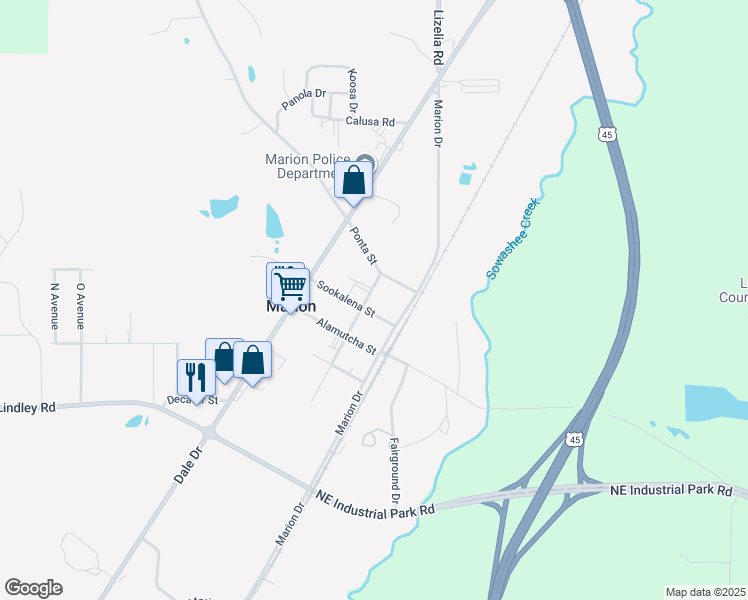 map of restaurants, bars, coffee shops, grocery stores, and more near 5700 Clinton Drive in Marion