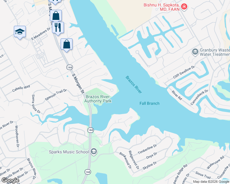 map of restaurants, bars, coffee shops, grocery stores, and more near 645 Rough Creek Estates in Granbury