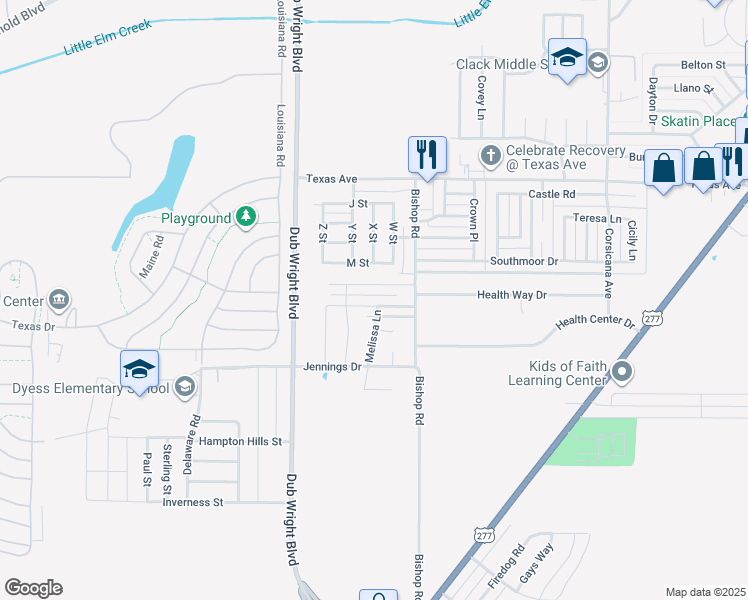 map of restaurants, bars, coffee shops, grocery stores, and more near 6102 Princess Lane in Abilene