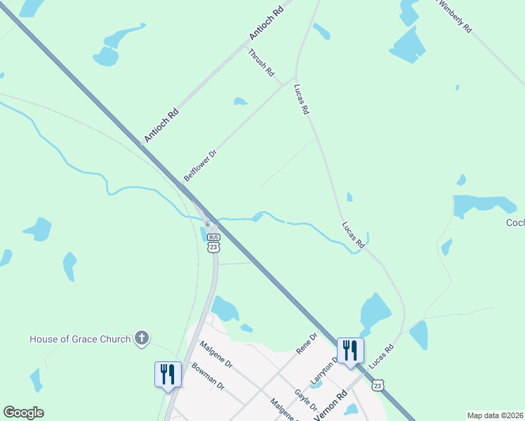 map of restaurants, bars, coffee shops, grocery stores, and more near in Cochran