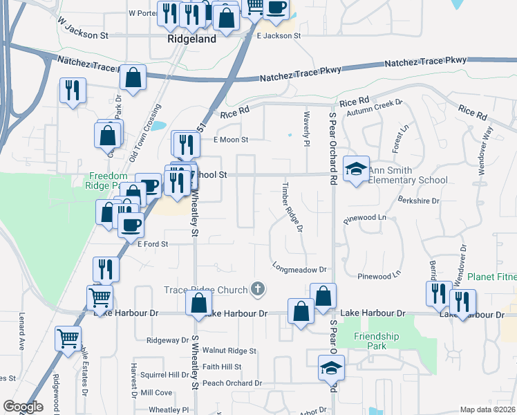 map of restaurants, bars, coffee shops, grocery stores, and more near 285 Longwood Cove in Ridgeland