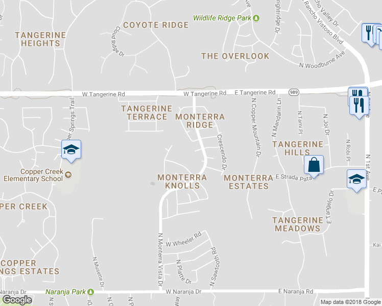 map of restaurants, bars, coffee shops, grocery stores, and more near 435 West Sugar Loaf Road in Tucson