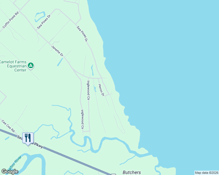 map of restaurants, bars, coffee shops, grocery stores, and more near 169 Sea Pines Drive in Saint Helena Island