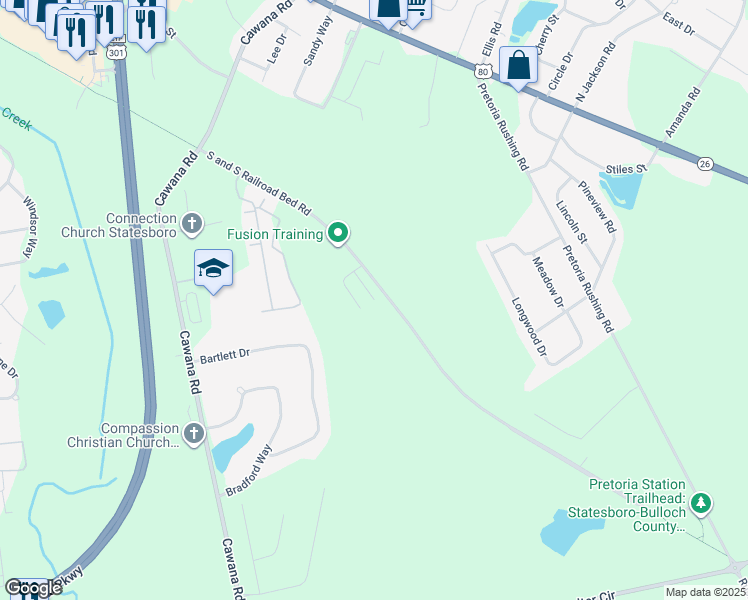 map of restaurants, bars, coffee shops, grocery stores, and more near in Statesboro