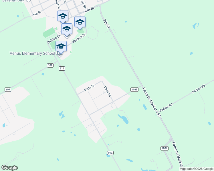 map of restaurants, bars, coffee shops, grocery stores, and more near 1117 Casa Lane in Venus