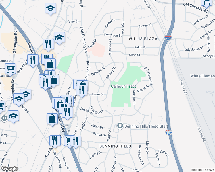 map of restaurants, bars, coffee shops, grocery stores, and more near 3902 Commander Drive in Columbus