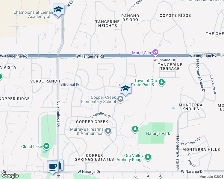 map of restaurants, bars, coffee shops, grocery stores, and more near 1040 West Lost Dutchman Place in Oro Valley