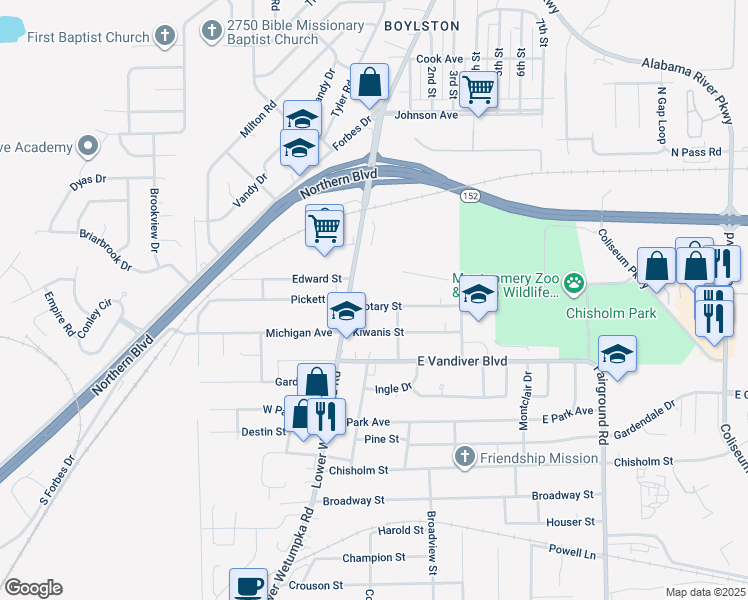 map of restaurants, bars, coffee shops, grocery stores, and more near 2-6 Rotary St in Montgomery