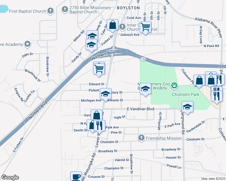 map of restaurants, bars, coffee shops, grocery stores, and more near 2-6 Rotary St in Montgomery