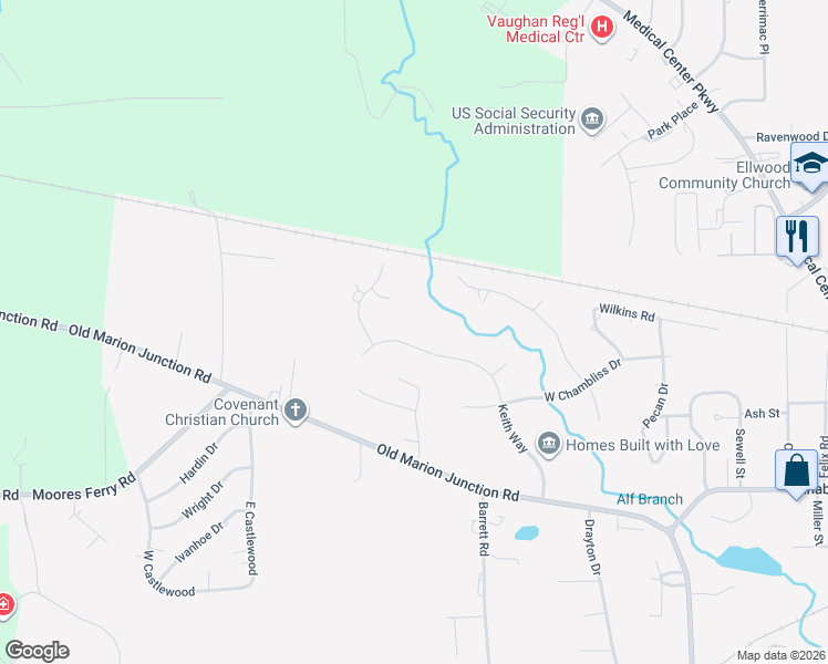 map of restaurants, bars, coffee shops, grocery stores, and more near 1110 Keith Way in Selma