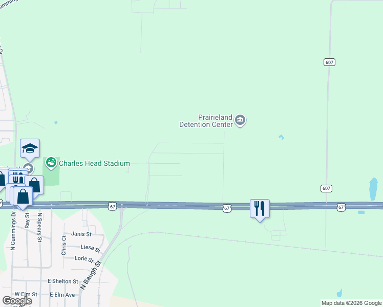map of restaurants, bars, coffee shops, grocery stores, and more near Wildwood Drive in Alvarado