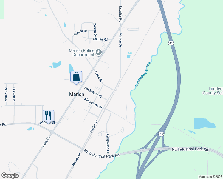 map of restaurants, bars, coffee shops, grocery stores, and more near 5765 Marion Drive in Marion