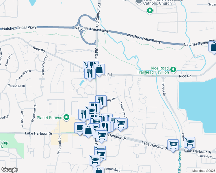 map of restaurants, bars, coffee shops, grocery stores, and more near 120 Chinquipin Cove in Ridgeland