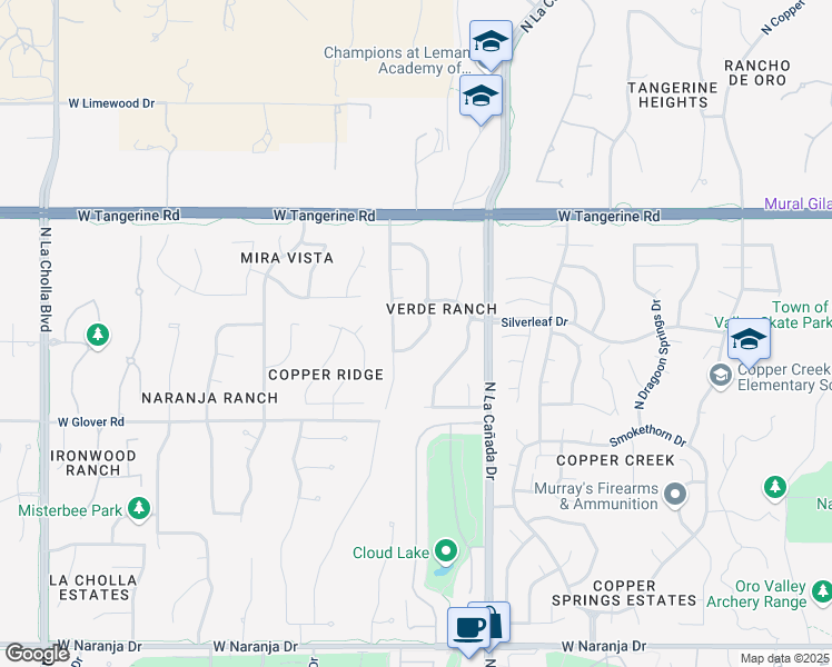 map of restaurants, bars, coffee shops, grocery stores, and more near 11744 North Mesquite Hollow Drive in Oro Valley