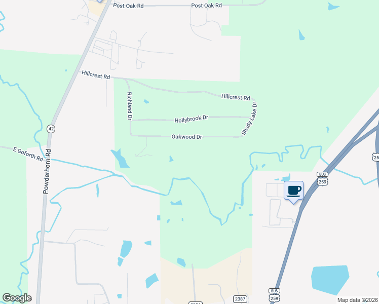 map of restaurants, bars, coffee shops, grocery stores, and more near 390 Oakwood Dr in Kilgore