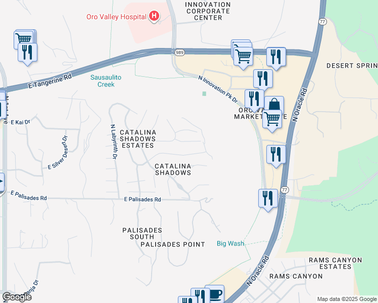 map of restaurants, bars, coffee shops, grocery stores, and more near 1790 East Ganymede Drive in Tucson