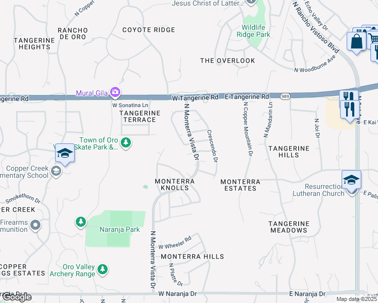 map of restaurants, bars, coffee shops, grocery stores, and more near 435 West Sugar Loaf Road in Tucson