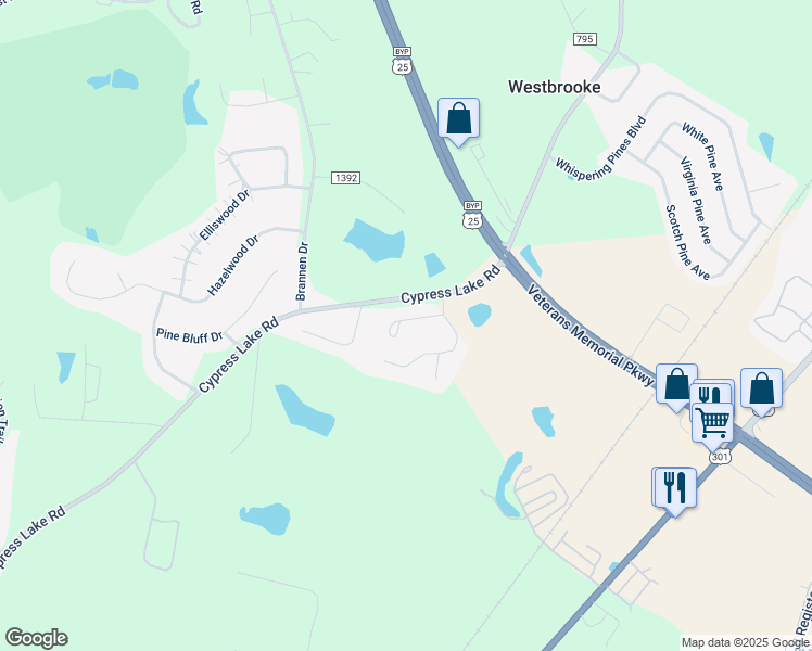 map of restaurants, bars, coffee shops, grocery stores, and more near 110 Lindsay Court in Statesboro
