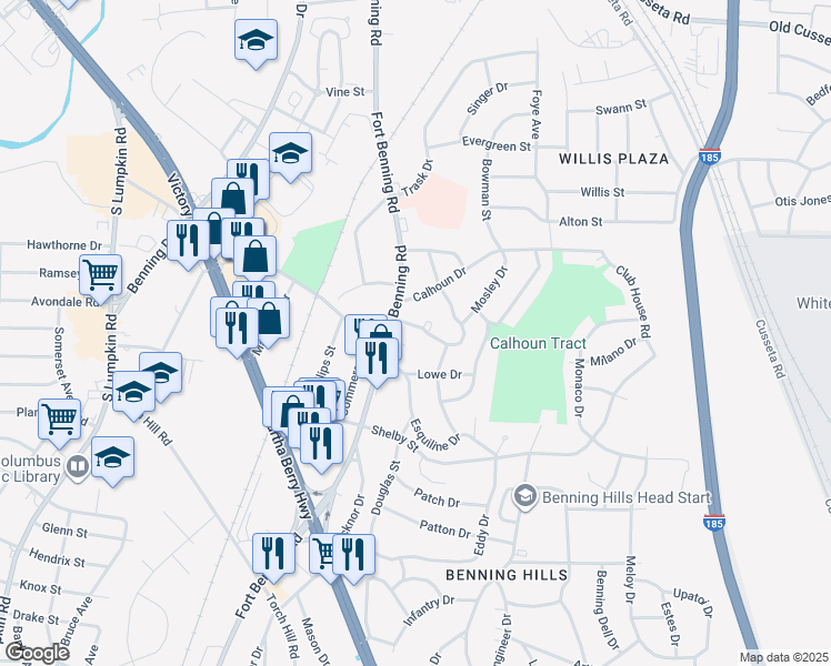 map of restaurants, bars, coffee shops, grocery stores, and more near 16 Earl Court in Columbus
