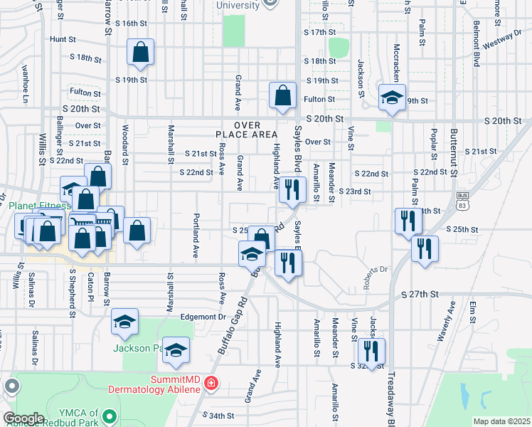 map of restaurants, bars, coffee shops, grocery stores, and more near in Abilene
