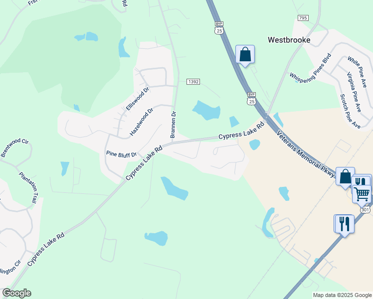 map of restaurants, bars, coffee shops, grocery stores, and more near 130 Nature Way in Statesboro