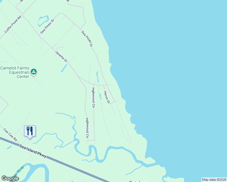 map of restaurants, bars, coffee shops, grocery stores, and more near 169 Sea Pines Drive in Saint Helena Island