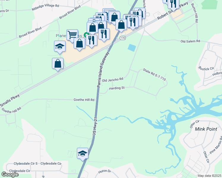 map of restaurants, bars, coffee shops, grocery stores, and more near 22 Harding Street in Beaufort