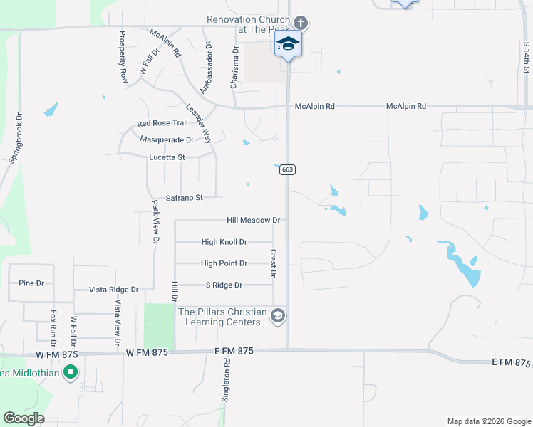 map of restaurants, bars, coffee shops, grocery stores, and more near 6010 Crest Drive in Midlothian