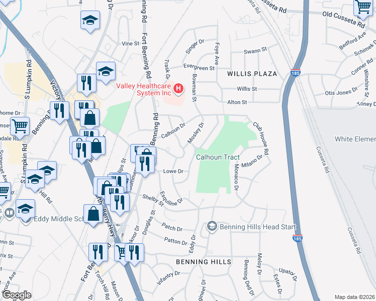 map of restaurants, bars, coffee shops, grocery stores, and more near 3912 Mosley Drive in Columbus