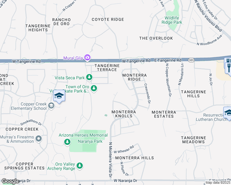 map of restaurants, bars, coffee shops, grocery stores, and more near 552 North Pyramid Point Drive in Tucson