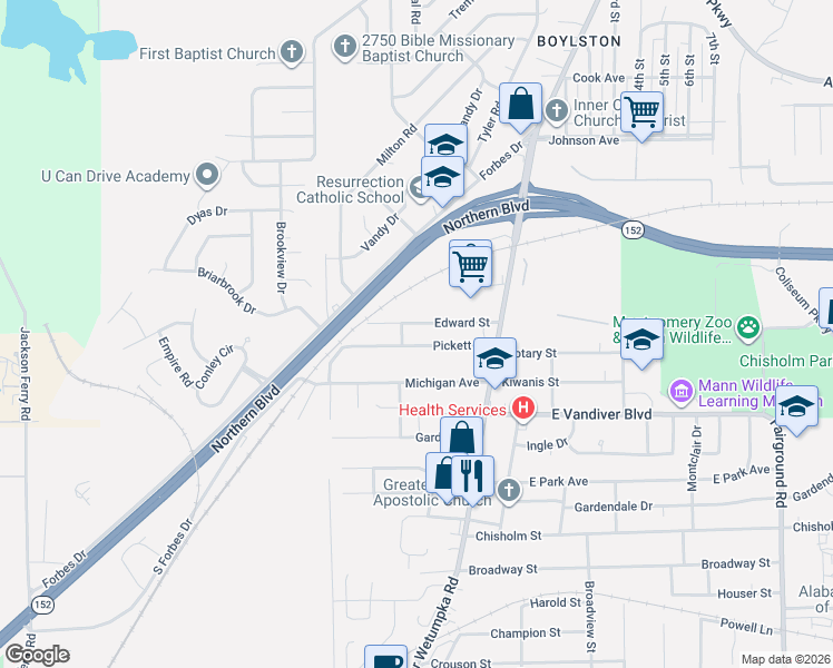 map of restaurants, bars, coffee shops, grocery stores, and more near 27 Pickett St in Montgomery