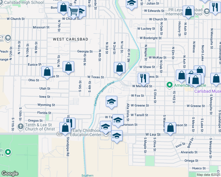 map of restaurants, bars, coffee shops, grocery stores, and more near 1702 West Fox Street in Carlsbad
