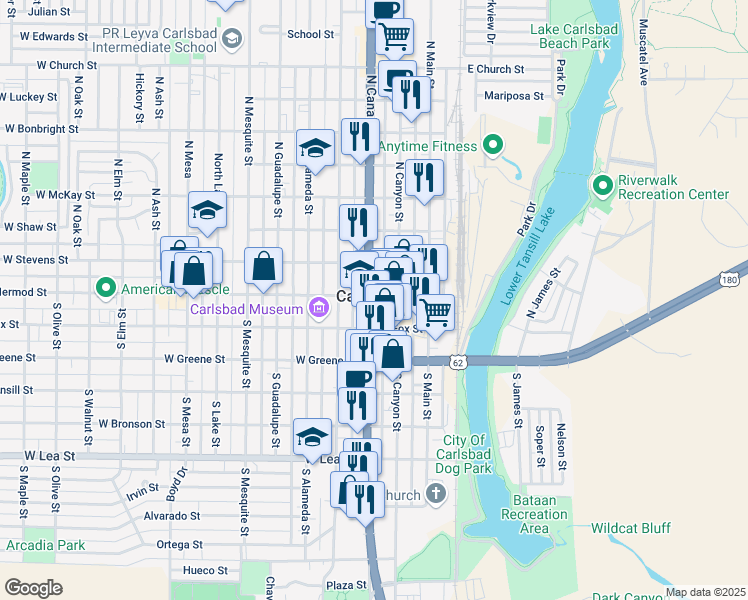 map of restaurants, bars, coffee shops, grocery stores, and more near 102 N Canal St in Carlsbad