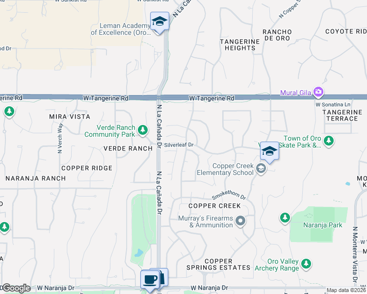 map of restaurants, bars, coffee shops, grocery stores, and more near 11748 North Rain Rock Way in Oro Valley