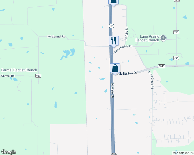 map of restaurants, bars, coffee shops, grocery stores, and more near 3633 North Main Street in Cleburne