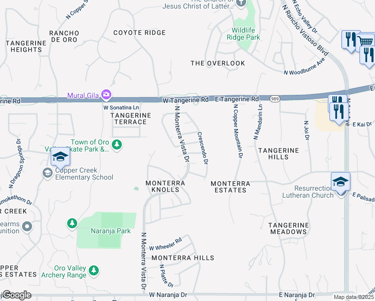 map of restaurants, bars, coffee shops, grocery stores, and more near 308 West La Veta Court in Tucson