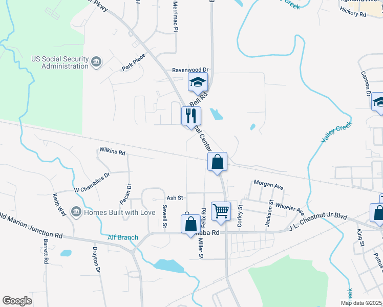 map of restaurants, bars, coffee shops, grocery stores, and more near 500 Oak Street in Selma