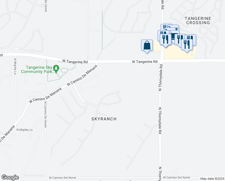 map of restaurants, bars, coffee shops, grocery stores, and more near 11779 North Adobe Village Place in Marana