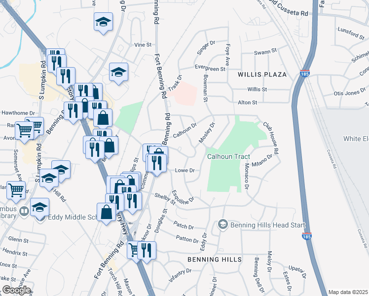 map of restaurants, bars, coffee shops, grocery stores, and more near 1813 Penn Avenue in Columbus