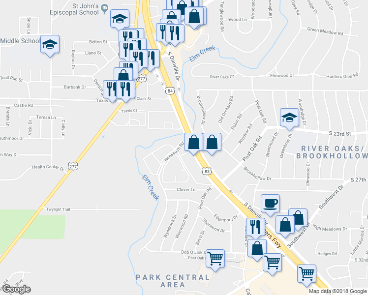 map of restaurants, bars, coffee shops, grocery stores, and more near 4414 Brief Street in Abilene