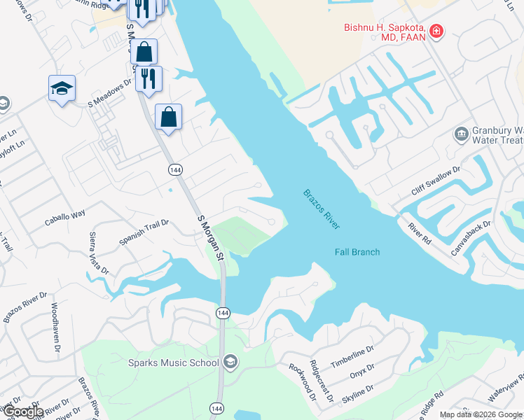 map of restaurants, bars, coffee shops, grocery stores, and more near 2131 North Rough Creek Court in Granbury